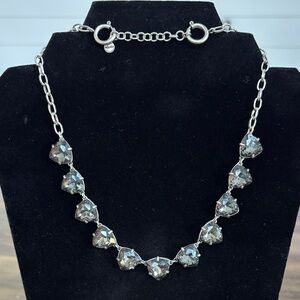 Stella & Dot Silver Necklace with Darkish Gray Crystal Accents adjustable